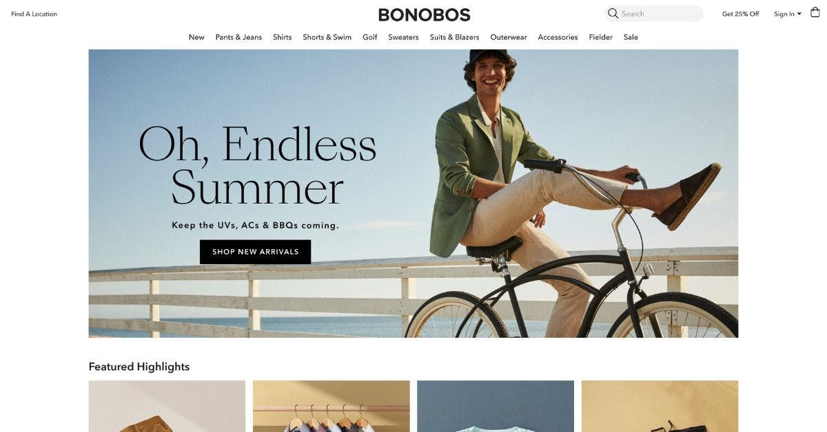 Summer landing page for Bonobos