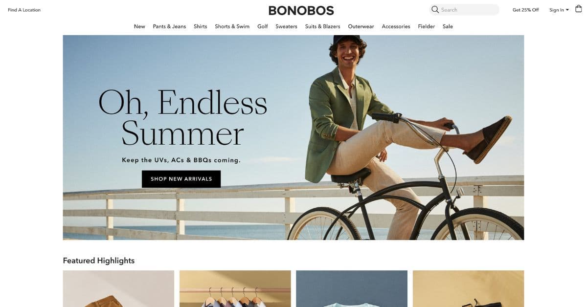 Summer landing page for Bonobos Summer landing page for Bonobos