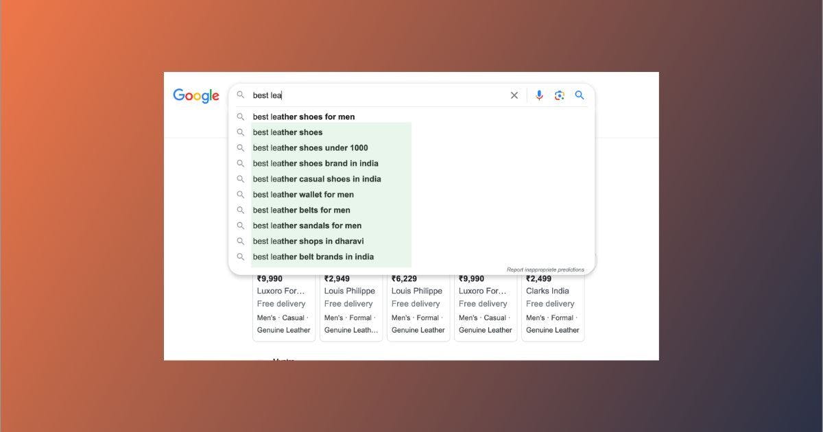 Google autocomplete showing additional keywords for seo