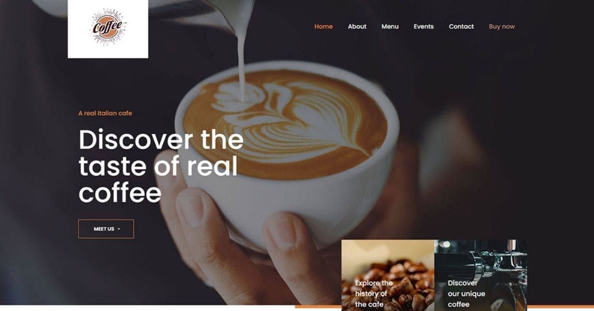 landing page of coffee beans website selling real coffee
