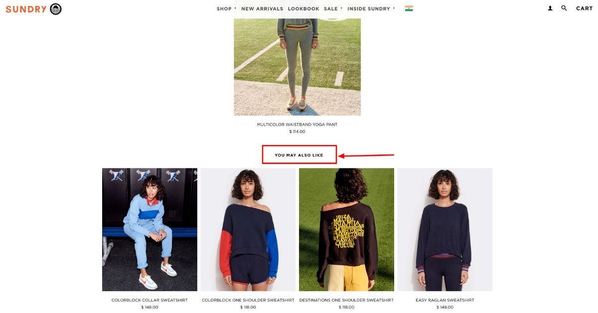 Product recommendation example as seen on clothing brand Sundry